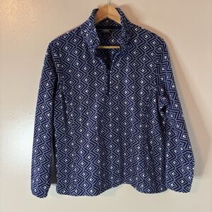 Lands End Womens 1/4 Zip Fleece Pullover Blue Geometric Sz Large